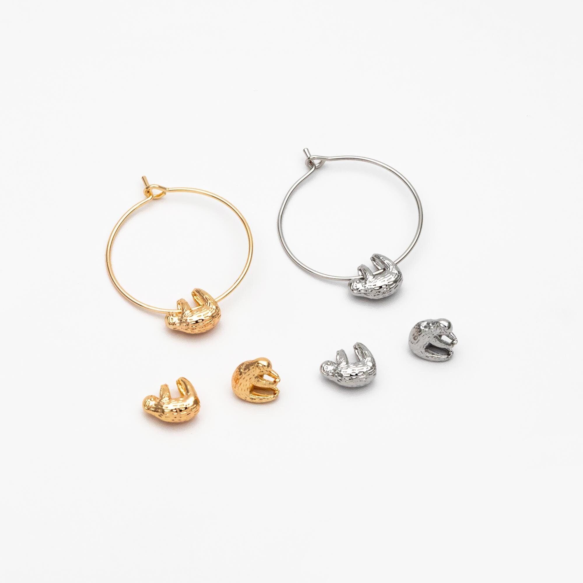 10pcs Gold/ Silver 3D Sloth Charm, 18K Real Gold/ Rhodium plated Brass, Bracelet Charms, Jewelry Making Diy Material Supplies (GB-4492)